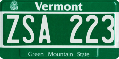 VT license plate ZSA223