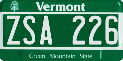 VT license plate ZSA226