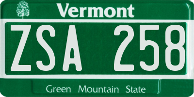 VT license plate ZSA258