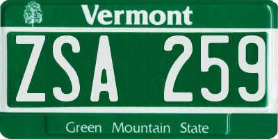 VT license plate ZSA259