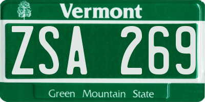 VT license plate ZSA269