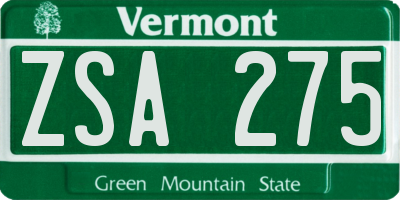 VT license plate ZSA275