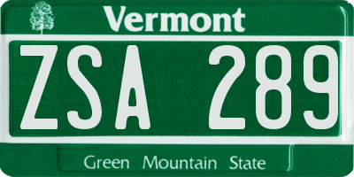 VT license plate ZSA289