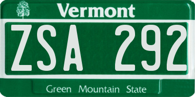 VT license plate ZSA292