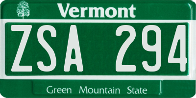 VT license plate ZSA294