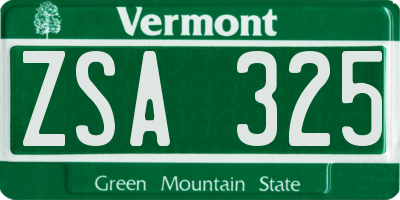 VT license plate ZSA325