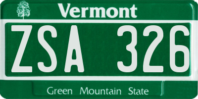 VT license plate ZSA326