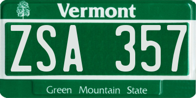 VT license plate ZSA357
