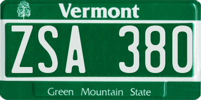 VT license plate ZSA380