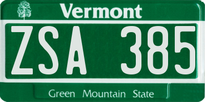 VT license plate ZSA385