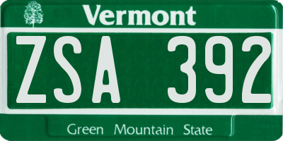 VT license plate ZSA392