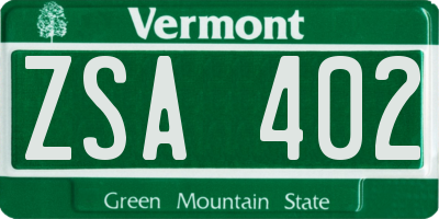 VT license plate ZSA402