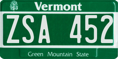 VT license plate ZSA452