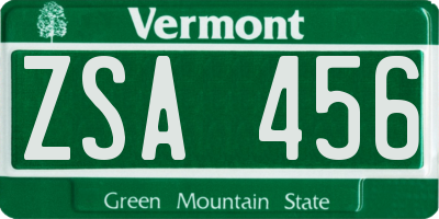 VT license plate ZSA456