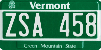 VT license plate ZSA458