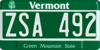 VT license plate ZSA492