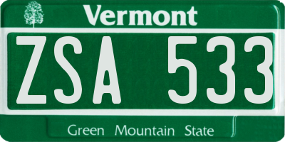 VT license plate ZSA533