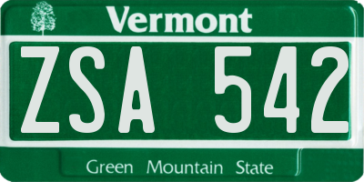 VT license plate ZSA542