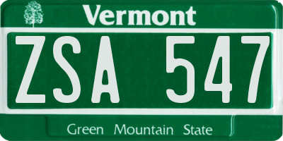 VT license plate ZSA547
