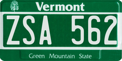 VT license plate ZSA562