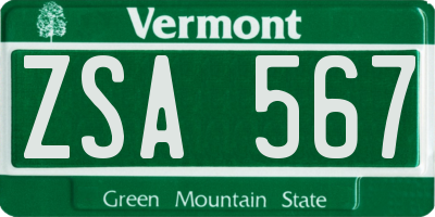 VT license plate ZSA567