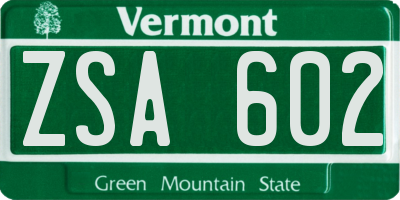 VT license plate ZSA602
