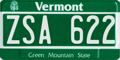 VT license plate ZSA622