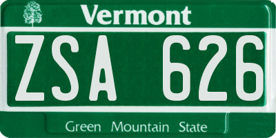 VT license plate ZSA626