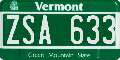 VT license plate ZSA633