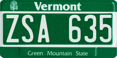 VT license plate ZSA635