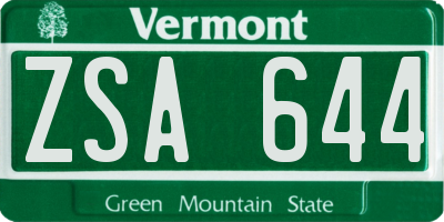 VT license plate ZSA644