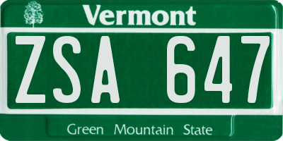 VT license plate ZSA647