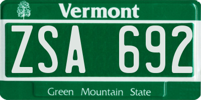 VT license plate ZSA692