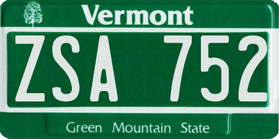 VT license plate ZSA752