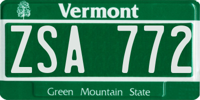 VT license plate ZSA772