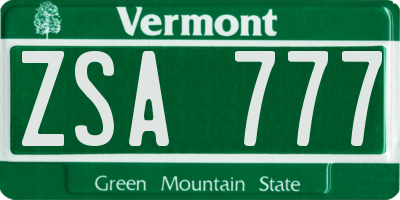 VT license plate ZSA777