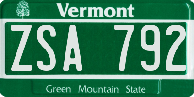 VT license plate ZSA792