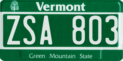 VT license plate ZSA803