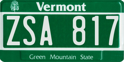 VT license plate ZSA817
