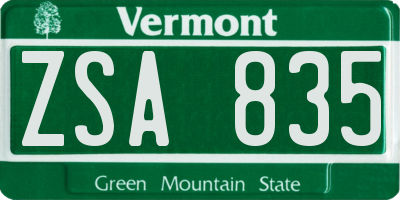 VT license plate ZSA835