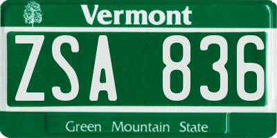 VT license plate ZSA836