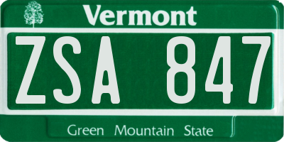 VT license plate ZSA847