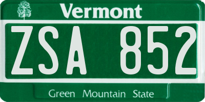 VT license plate ZSA852