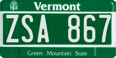 VT license plate ZSA867
