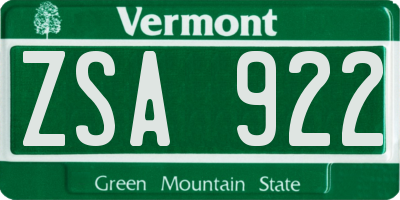 VT license plate ZSA922
