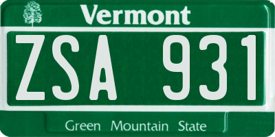 VT license plate ZSA931