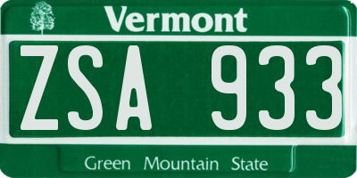 VT license plate ZSA933