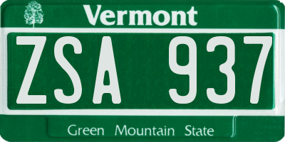 VT license plate ZSA937