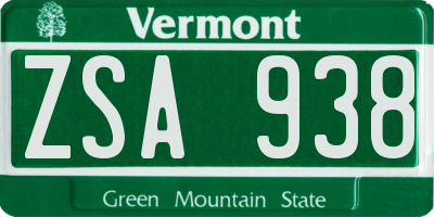 VT license plate ZSA938