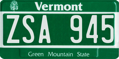 VT license plate ZSA945